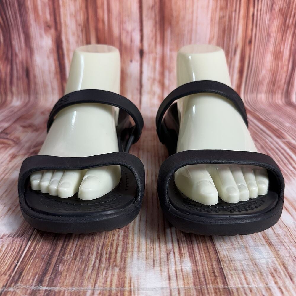 Crocs CLEO Size 9 Black Double Two Strap Sandals Slides Flats Open Toe Shoes - Picture 2 of 11